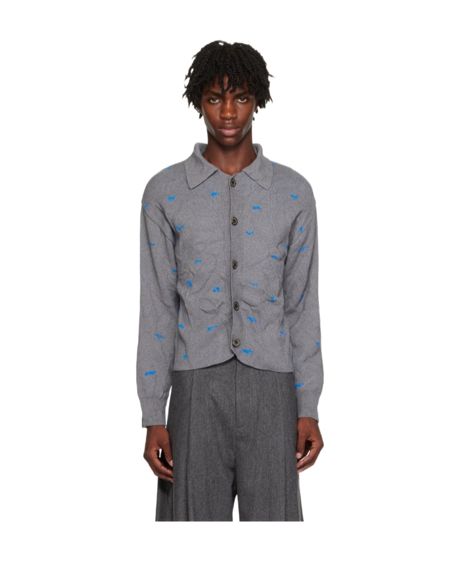 Ader Error Jacquard Cardigan In Gray