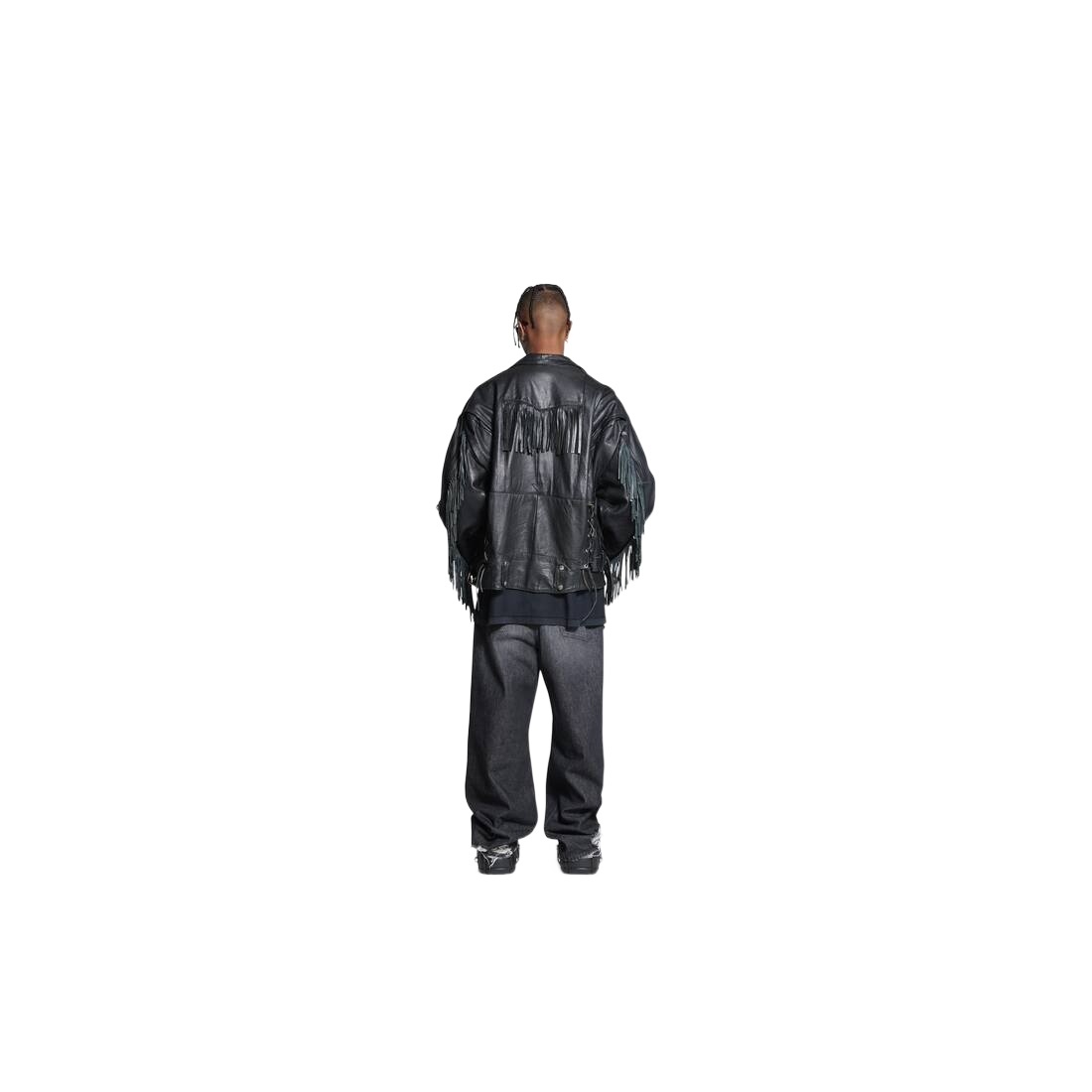 Balenciaga Fringe-detailing Leather Coat In Black