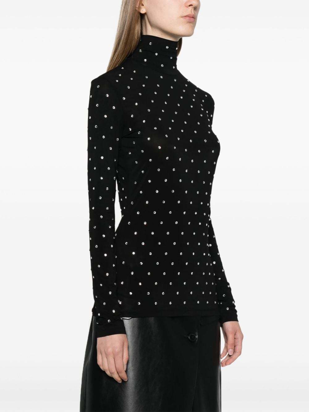 Rabanne Crystal-embellished Stretch-jersey Turtleneck Top In Black