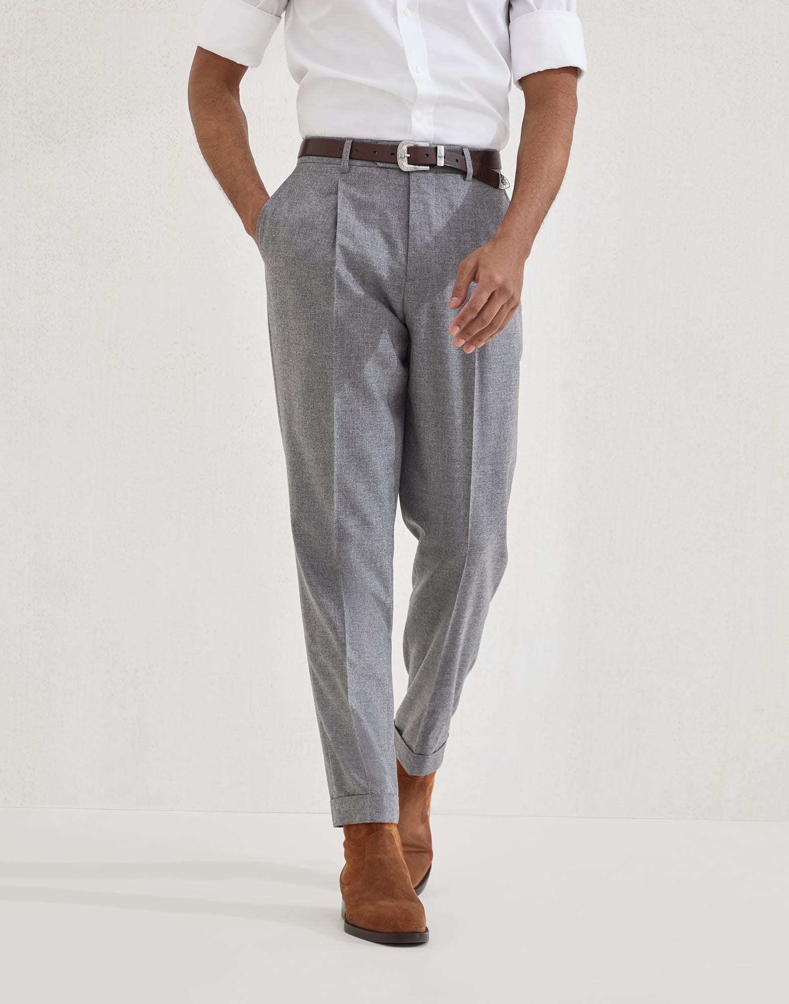 Brunello Cucinelli Timeless Chino Trousers With Pockets In Gray