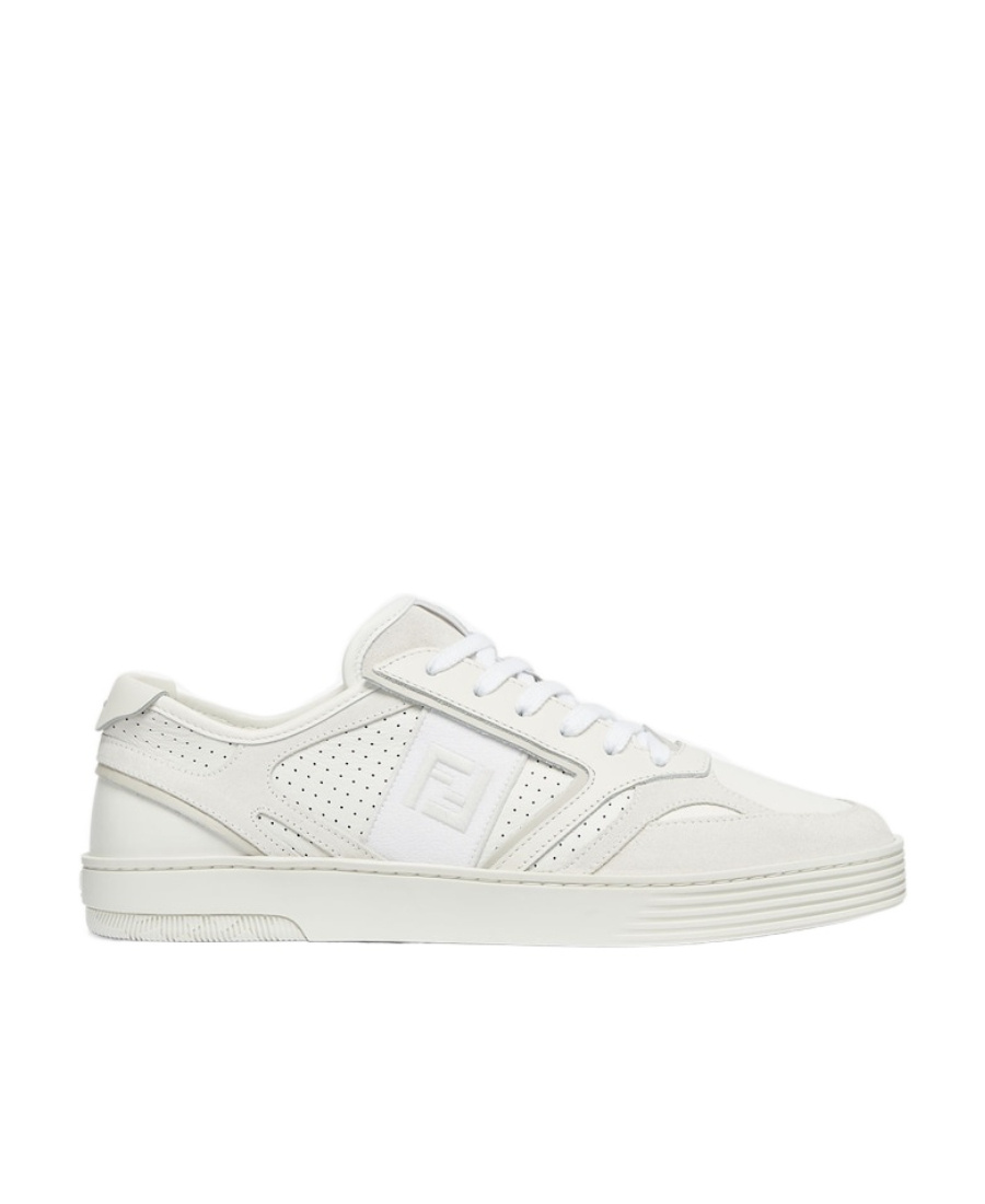Fendi Man White Leather And Suede Step Sneakers In White