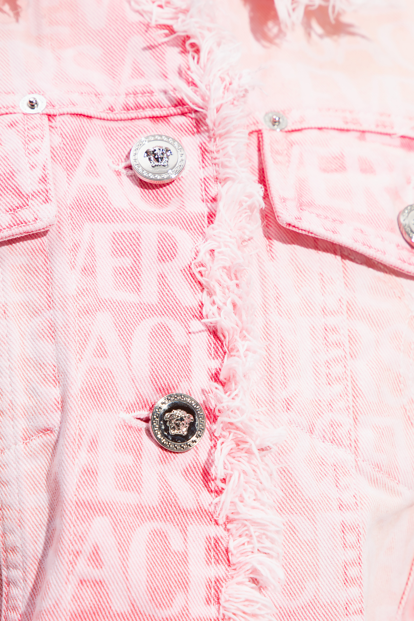 Versace Monogram-jacquard Cotton Denim Jacket In Pink