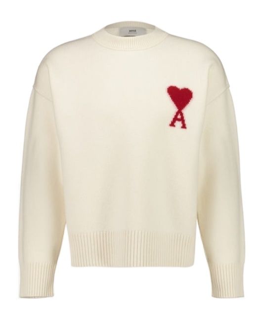 Ami Alexandre Mattiussi Ami Paris Ami Heart Design Wool Sweater In Intarsia Knit In White