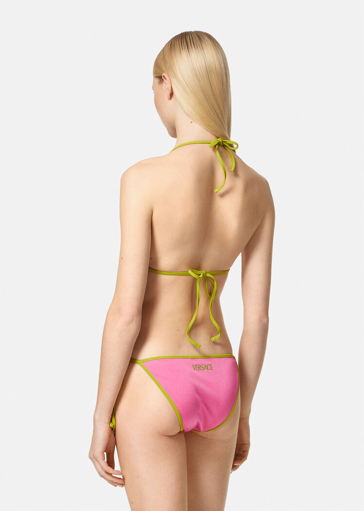 Versace Greca-print Side-tie Bikini Bottoms In Pink