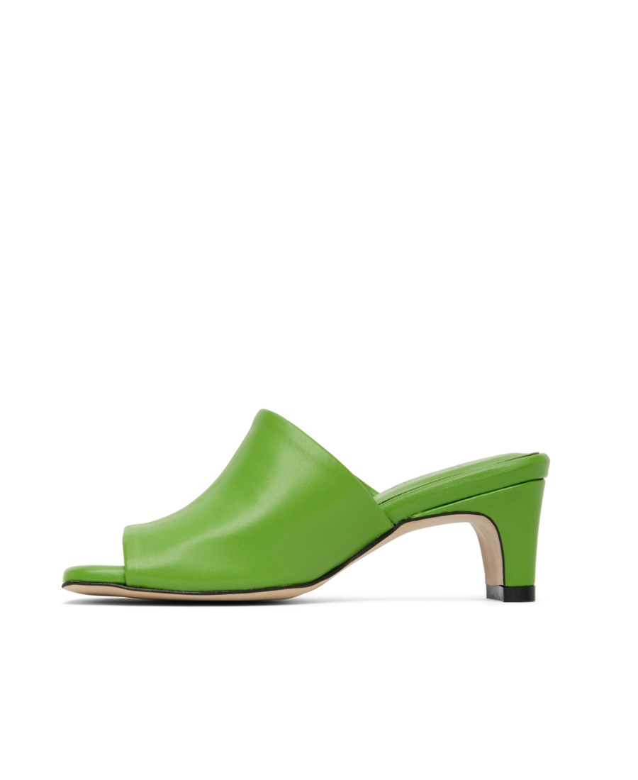 Low Classic Green Slide Heeled Sandals In Green