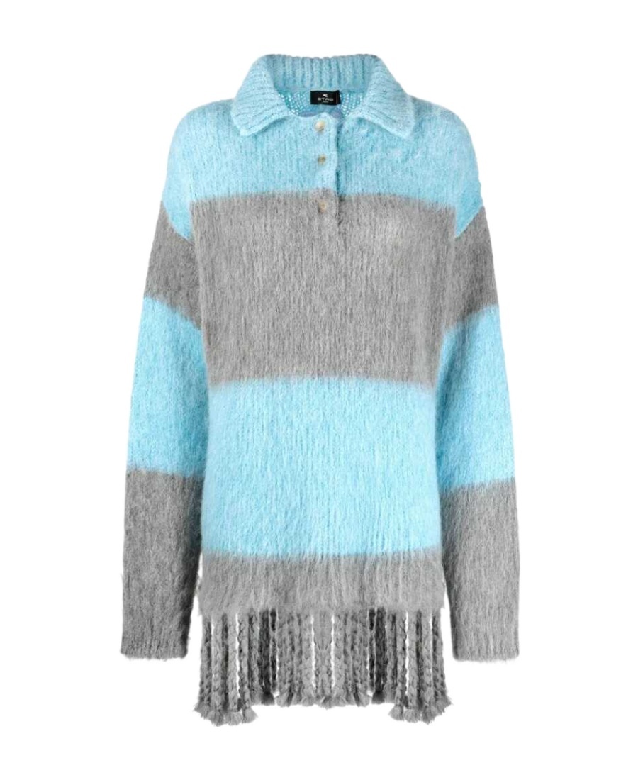 Etro Women's Striped Wool Blend Polo Shirt In Gray