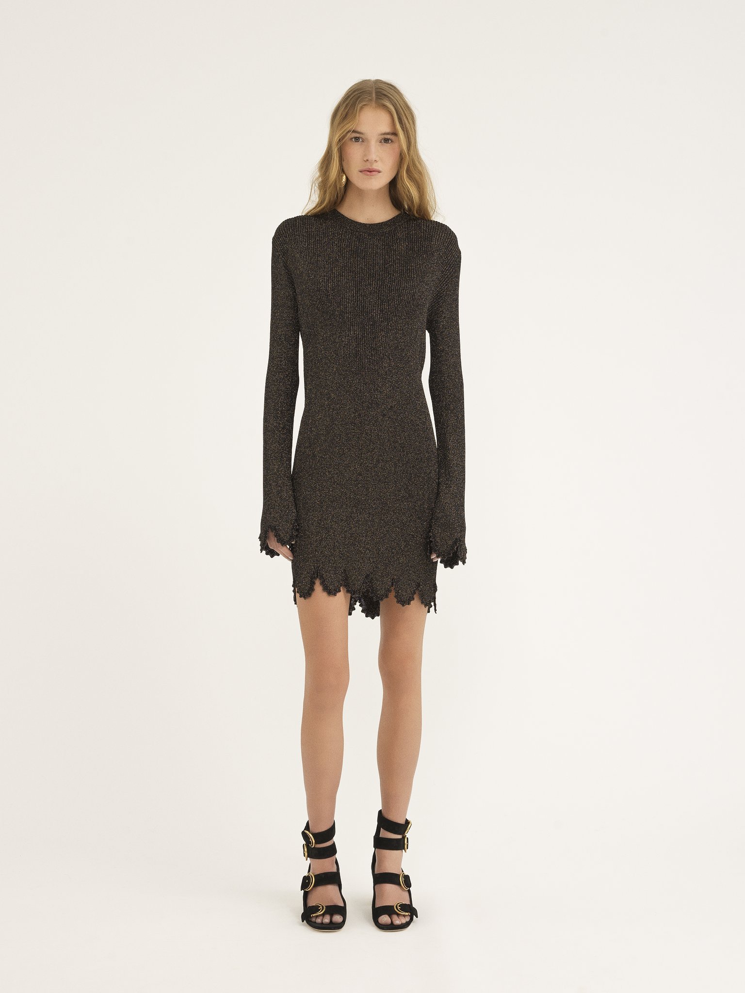 Chloé Robe Festonnée En Maille De Viscose Mélangée Femme Noir Taille S 100% Viscose In Black