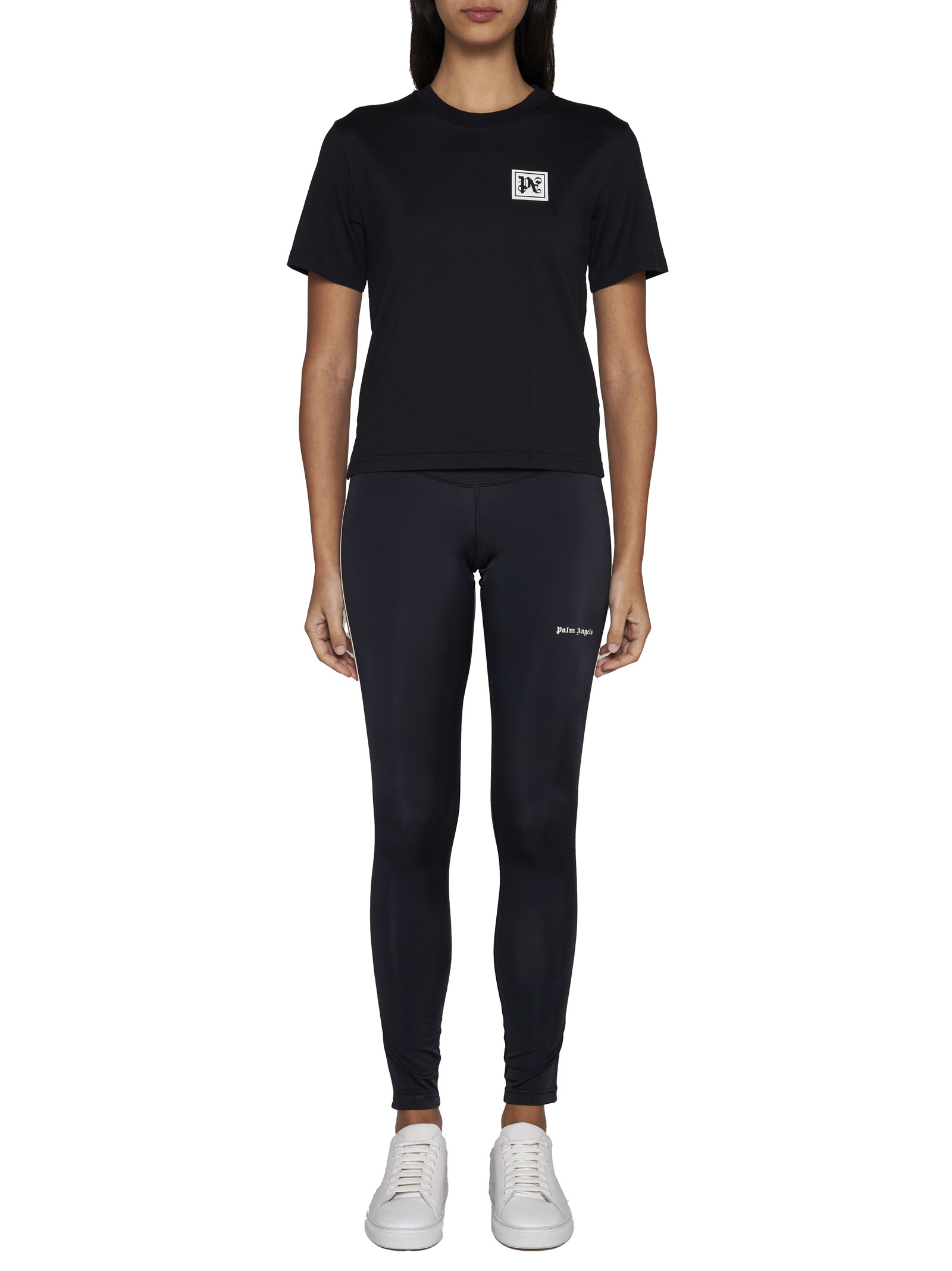 Palm Angels Ski Club Fitted T-shirt Contrast Print In Black