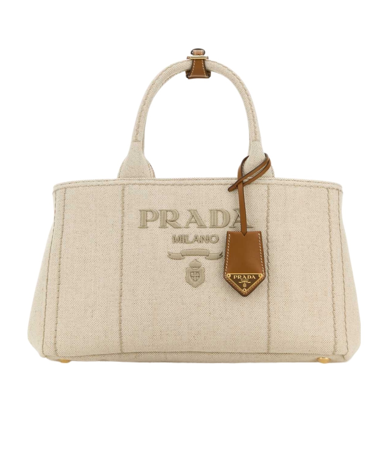 Prada Large Cotton-linen Top-handle Bag In Neutral