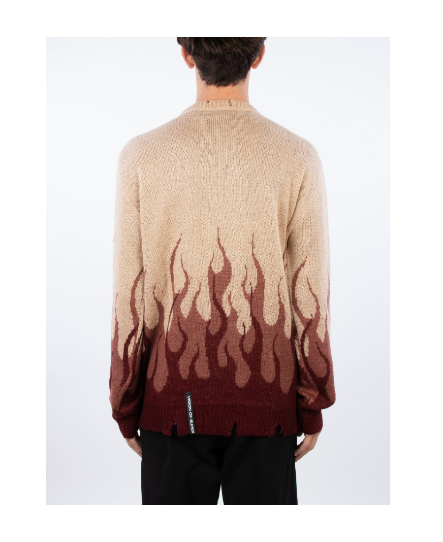Vision Of Super Flame-print Distressed-finish Jumper In Nude