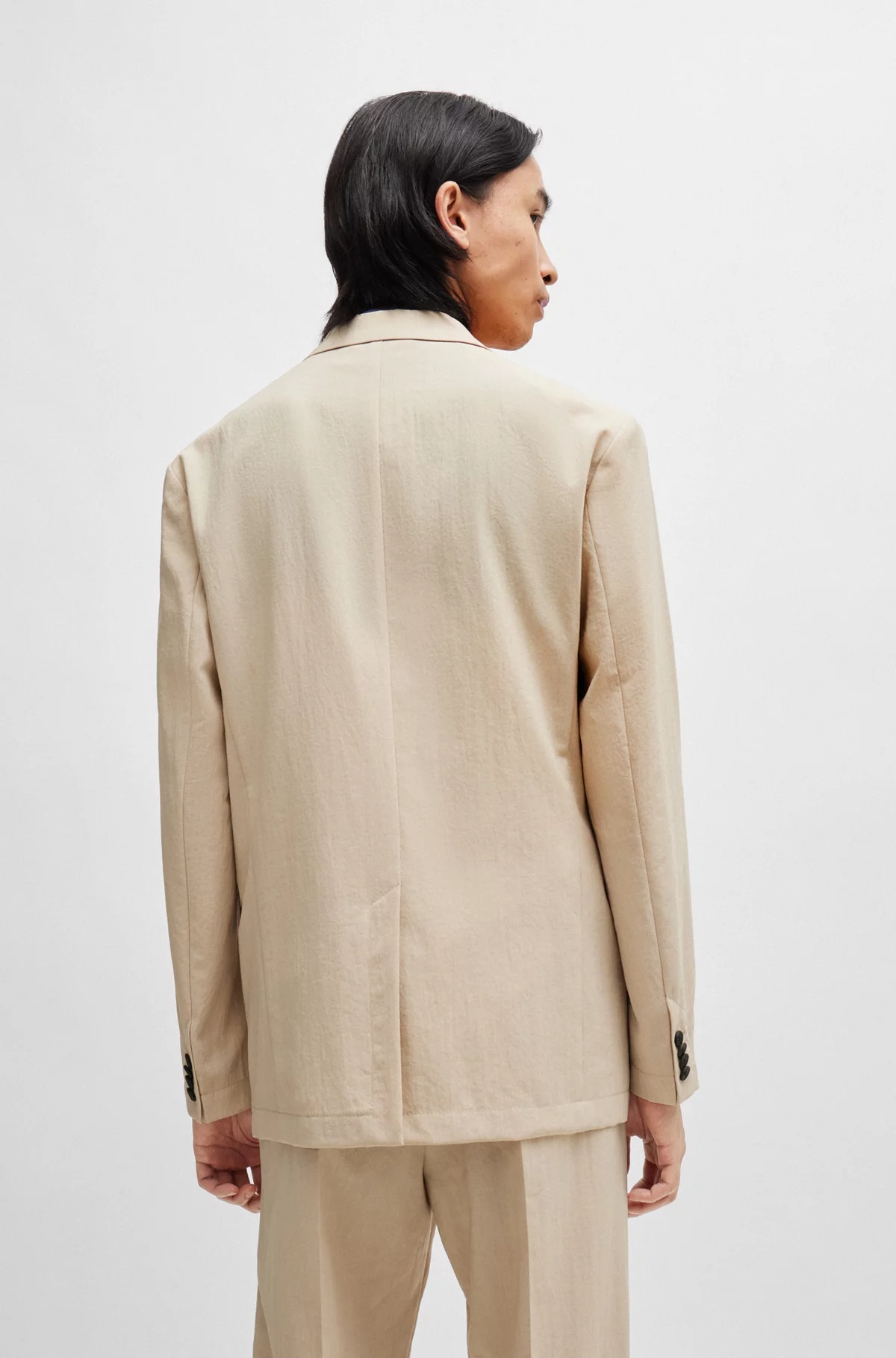 Hugo Boss Modern-fit Jacket In Linen-look Fabric In Nude