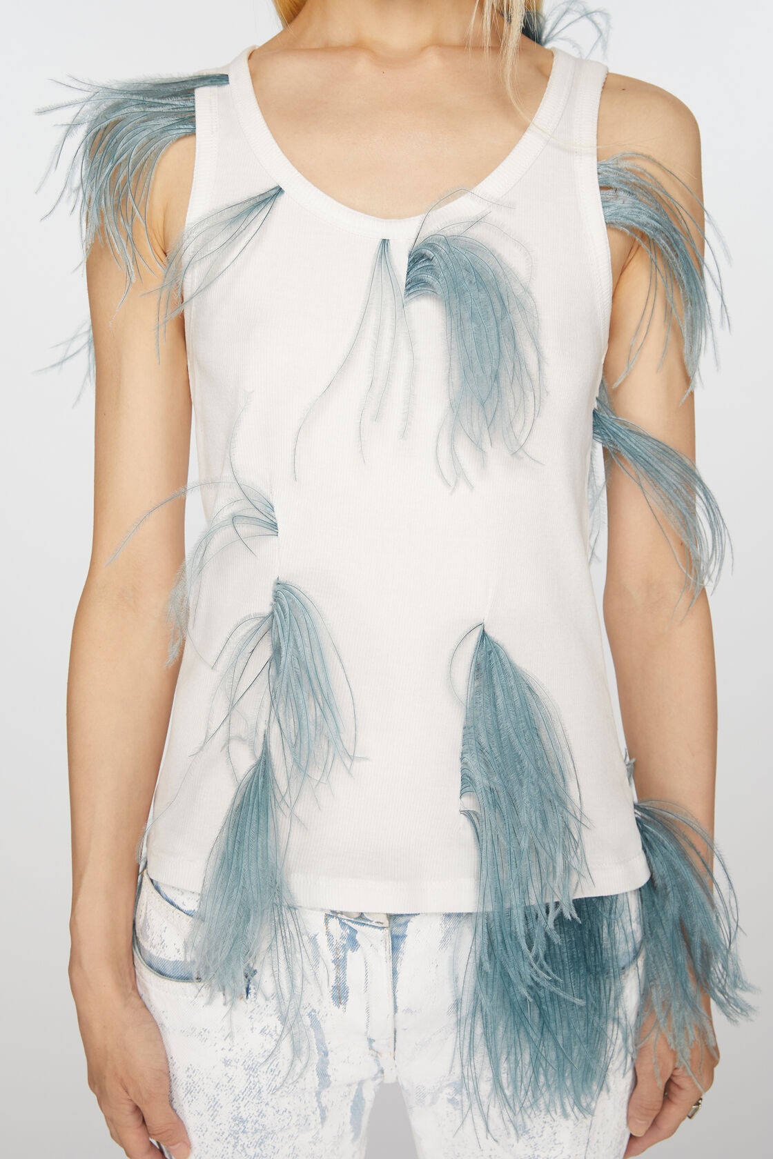 Acne Studios Feather-detailing Ribbed Tank Top In White
