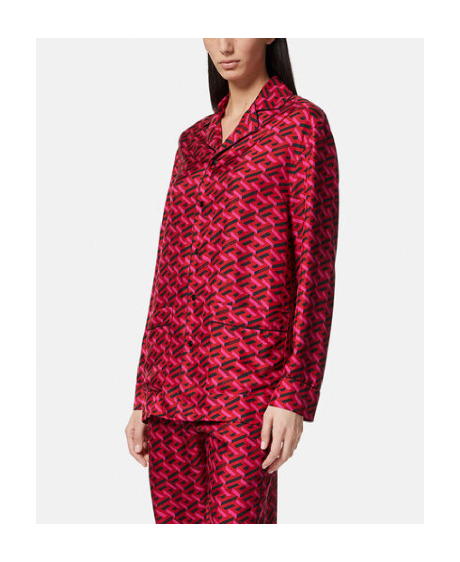 Versace Greek Signature Silk Pajama Top In Red