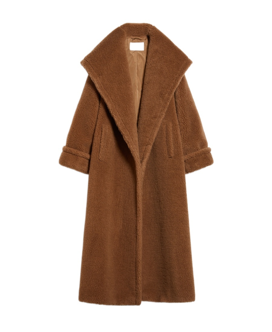 Shop Max Mara Apogeo Fleece Hooded Midi Coat In Brown