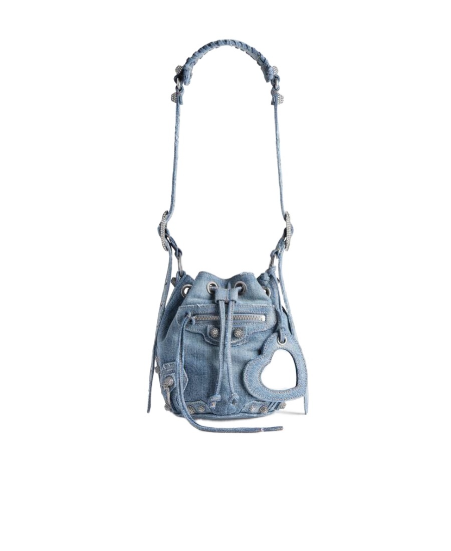 Balenciaga Green Leather Shoulder Handbag With Magnetic Closure And Metal Details In Blue