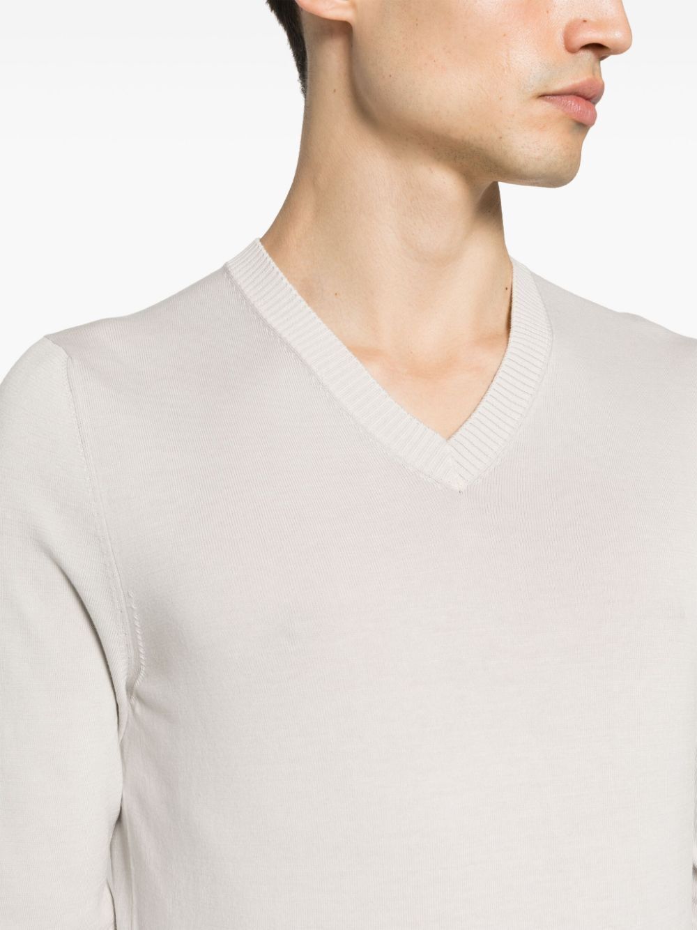 Malo V-neck Cotton Jumper In White