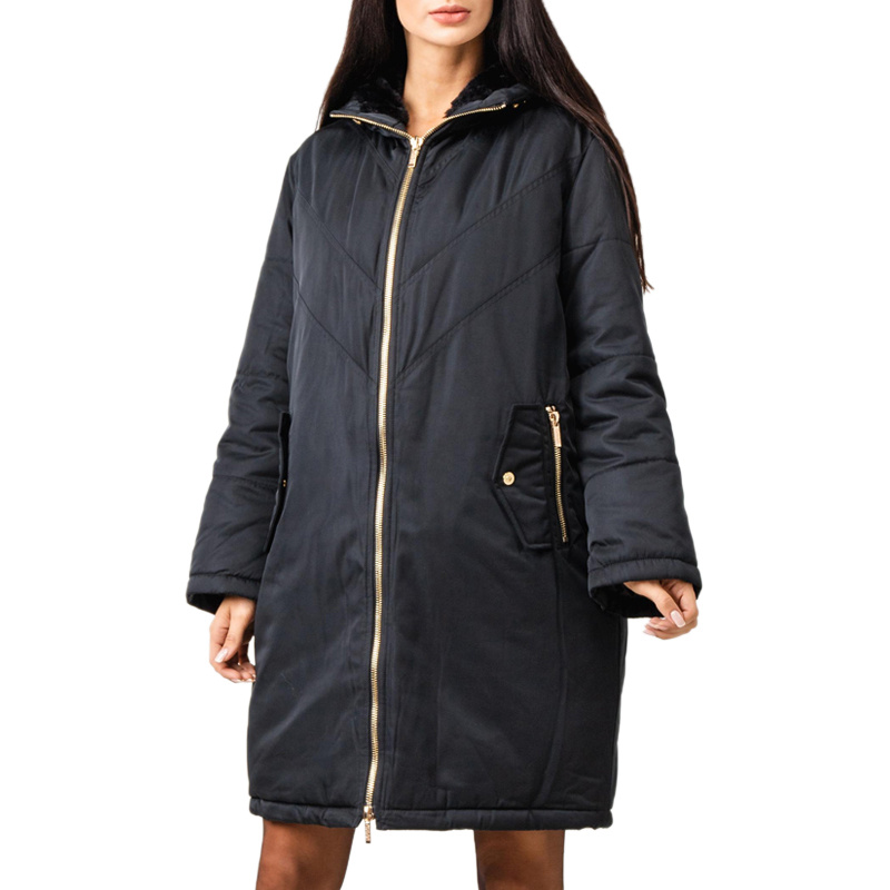 Versace Jeans Zipper Hooded Down Jacket In Black