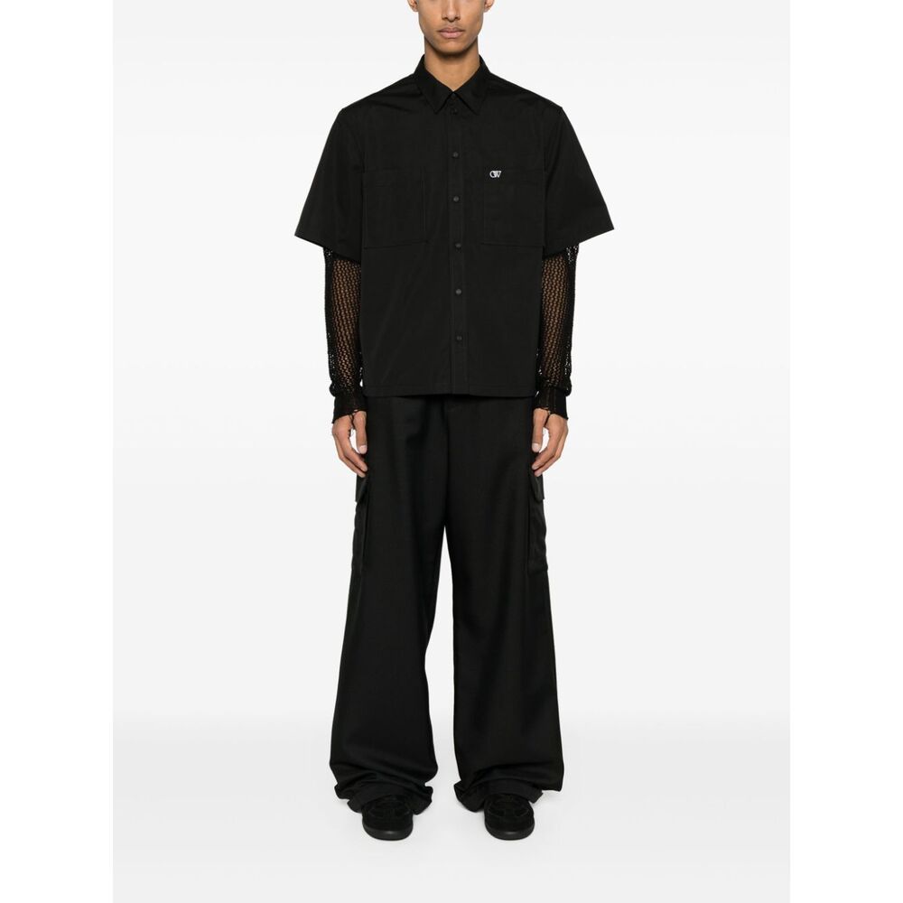 Off-white Ow Embroidery Nylon Cargo Pants In Black