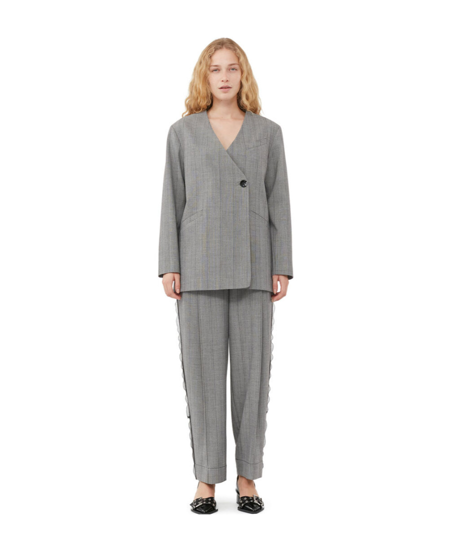 Ganni Herringbone Suit Jacket In Gray
