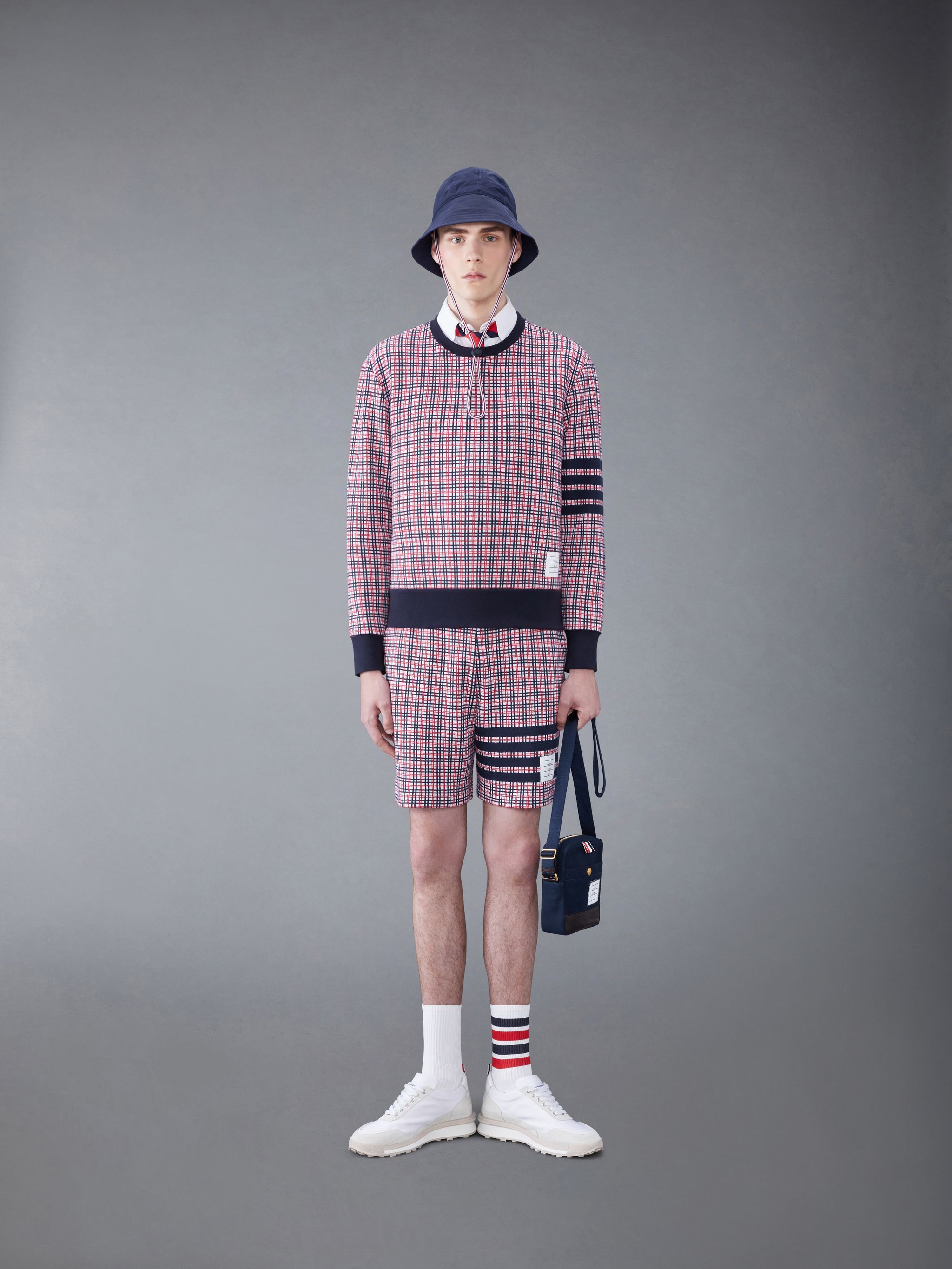 Thom Browne Check 4 Bar Sweat Cotton Shorts In Multicolor