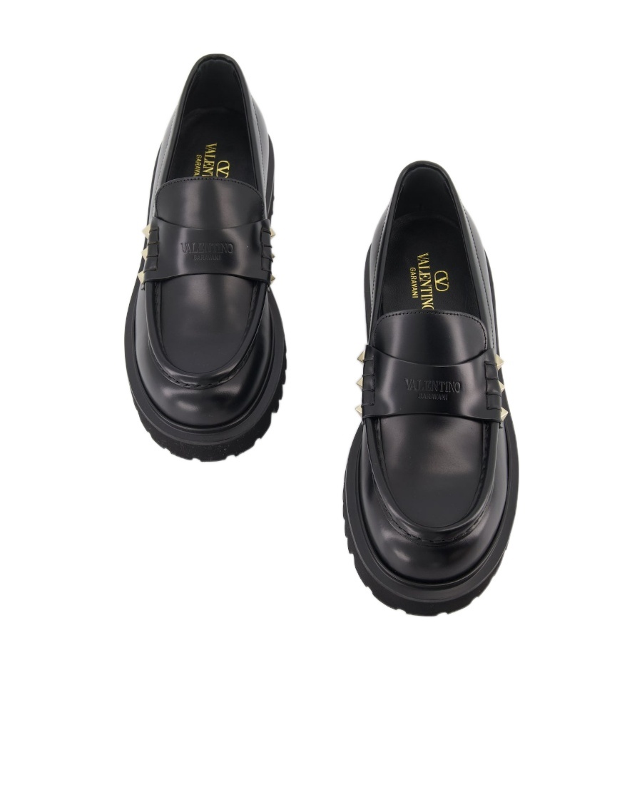 Shop Valentino Rockstud Calfskin Loafer In Black