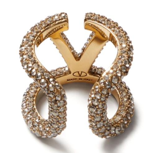 Valentino Crystal-embellished Vlogo Ring In White