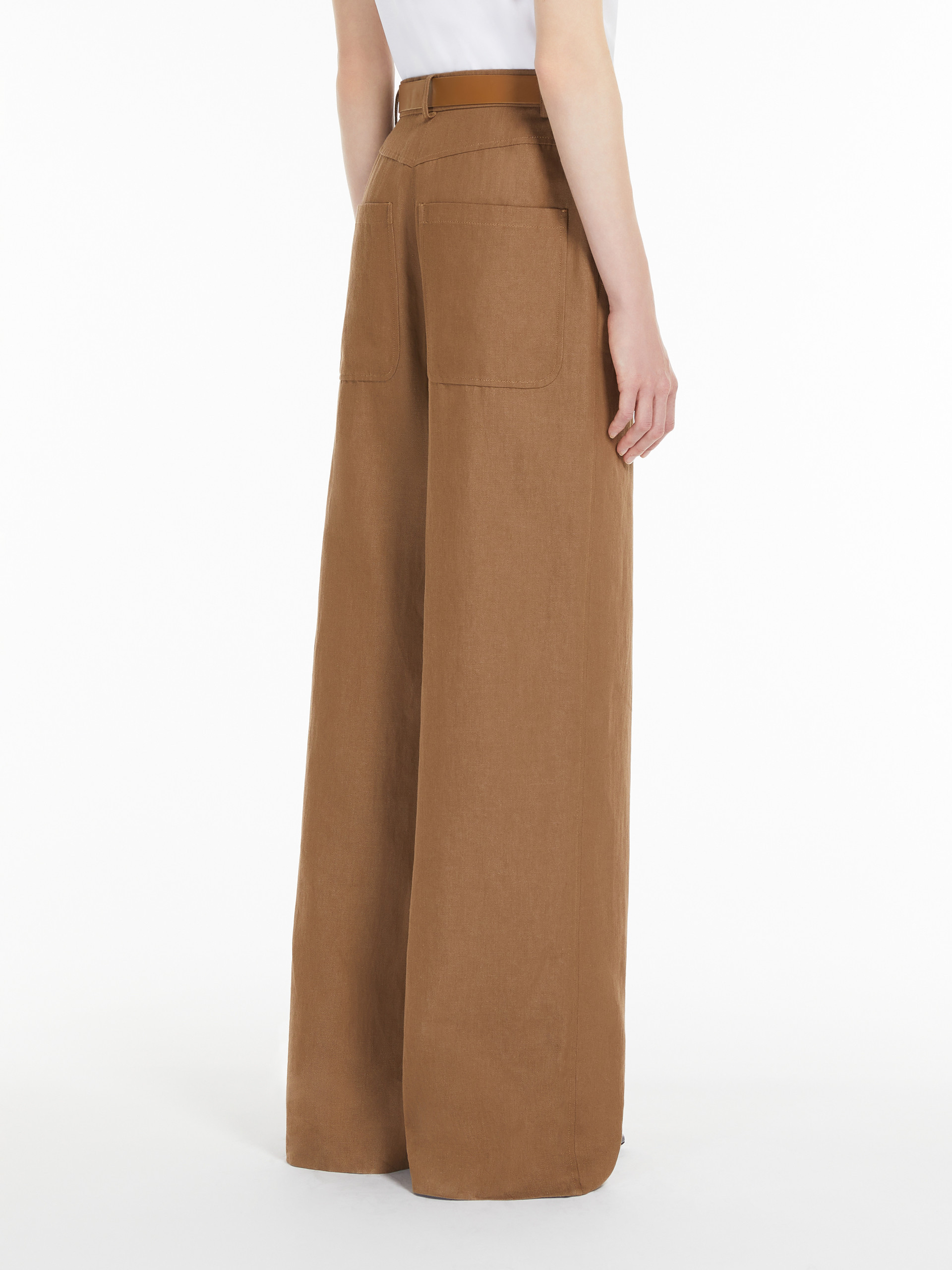 Max Mara Studio Belted Wide Leg Trousers In Brown