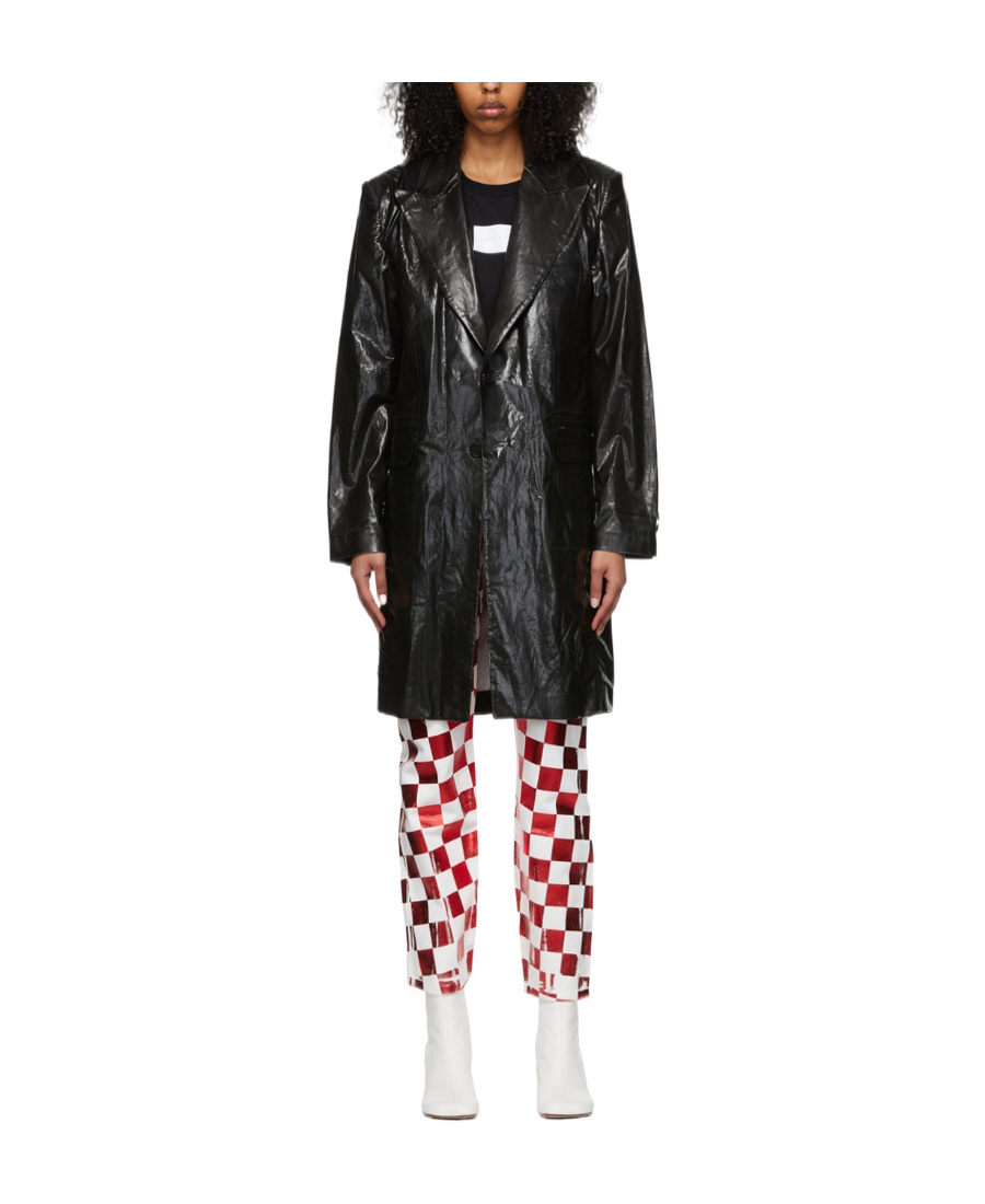Mm6 Maison Margiela Black Faux-leather Coat In Black