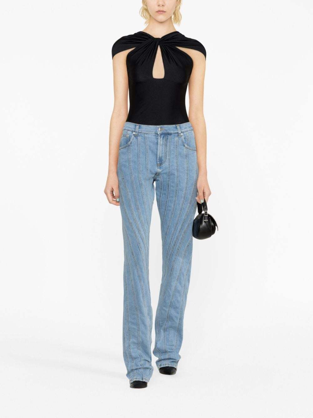 Mugler Seam-embellished Straight-leg High-rise Stretch-denim Jeans In Blue