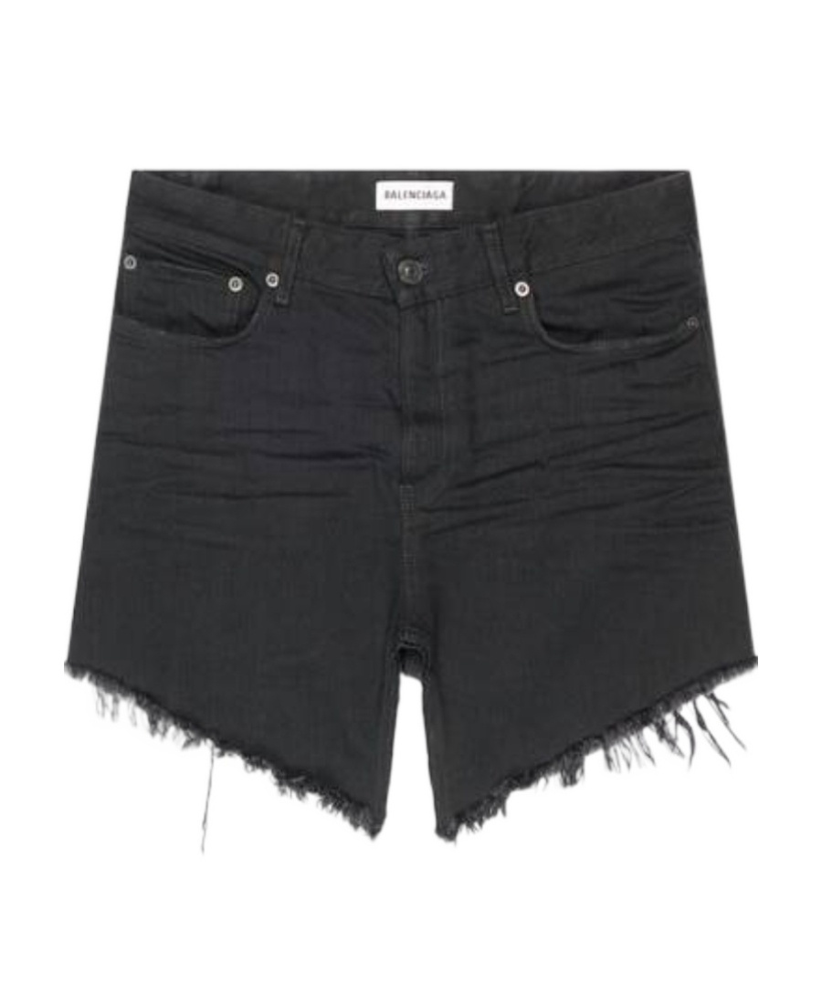 Balenciaga Distressed Brand-patch Denim Mini Skirt In Black