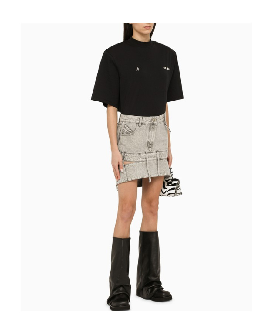 Attico Cut Denim Miniskirt In Gray