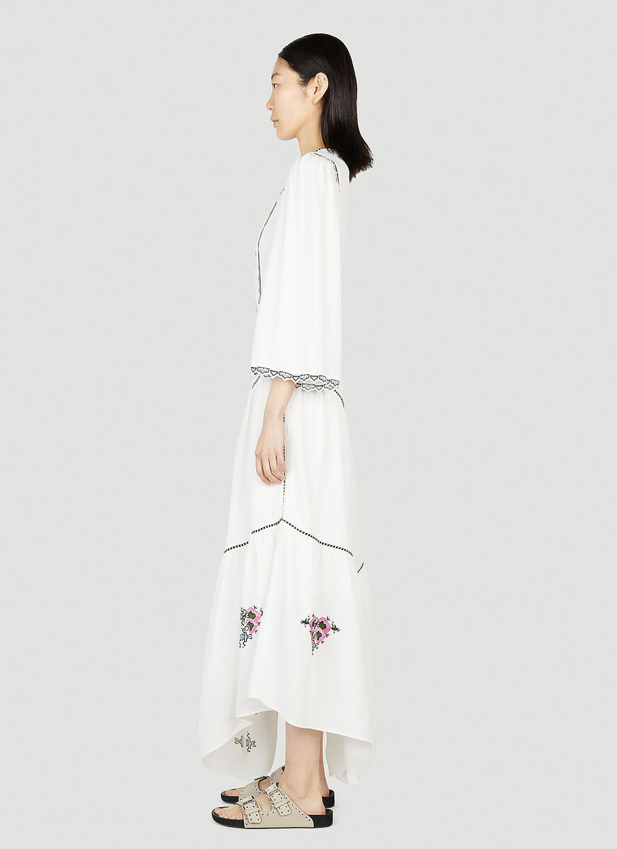 Shop Isabel Marant Embroidered Tiered Midi Dress In White
