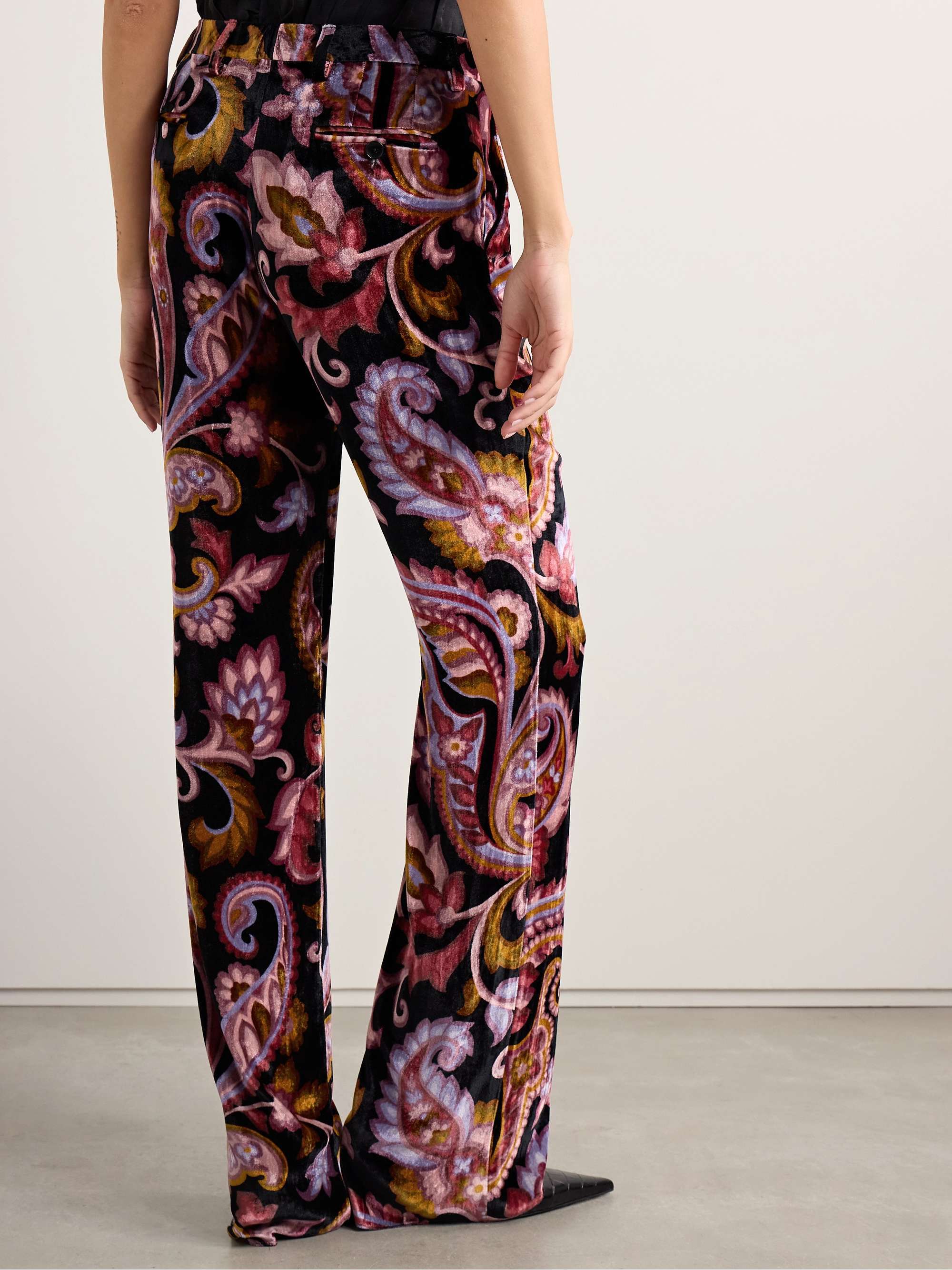 Etro Paisley Print Velvet Pants In Black