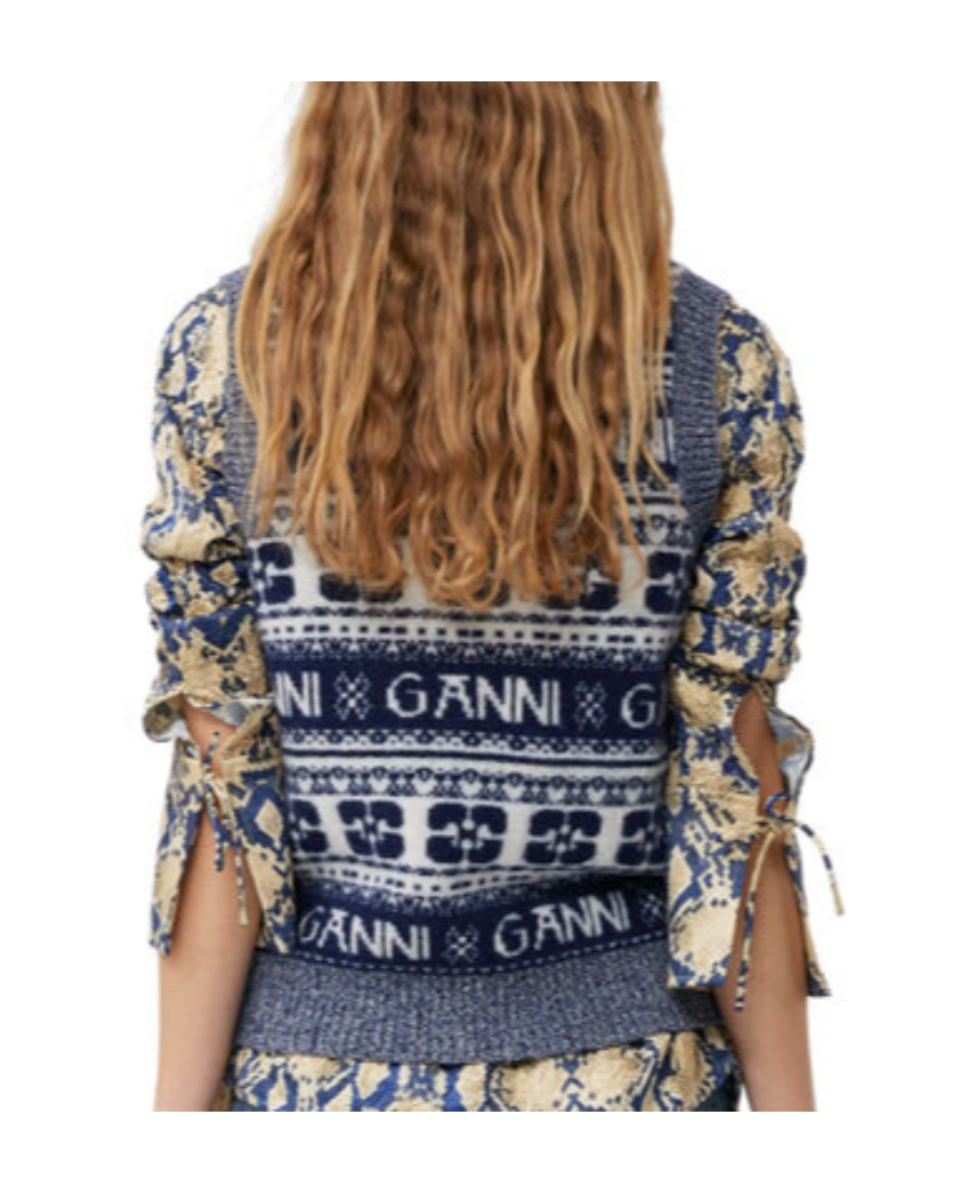 Ganni Logo-intarsia Knitted Vest In Black