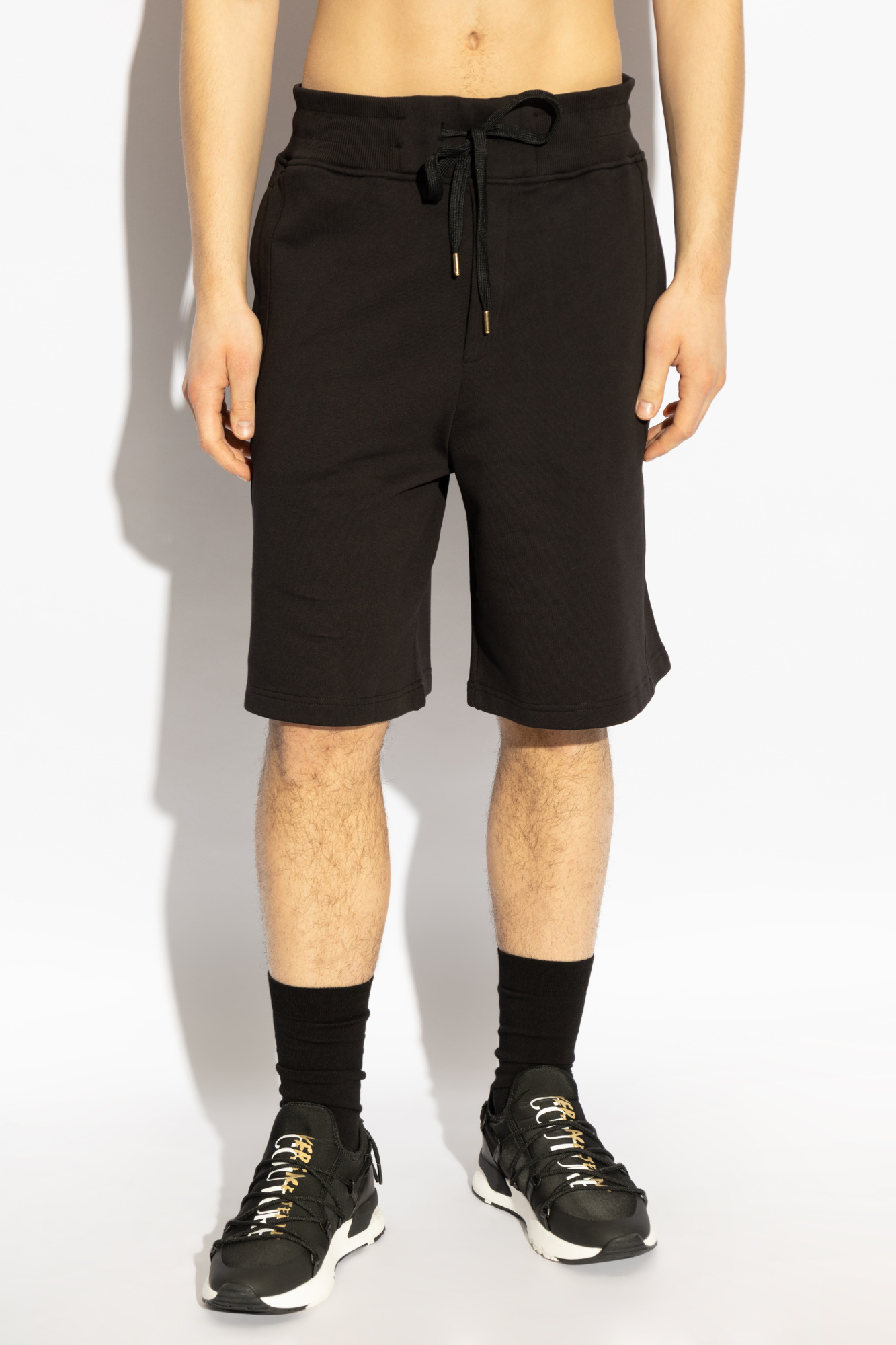 Versace Jeans Logo-plaque Track Shorts In Black