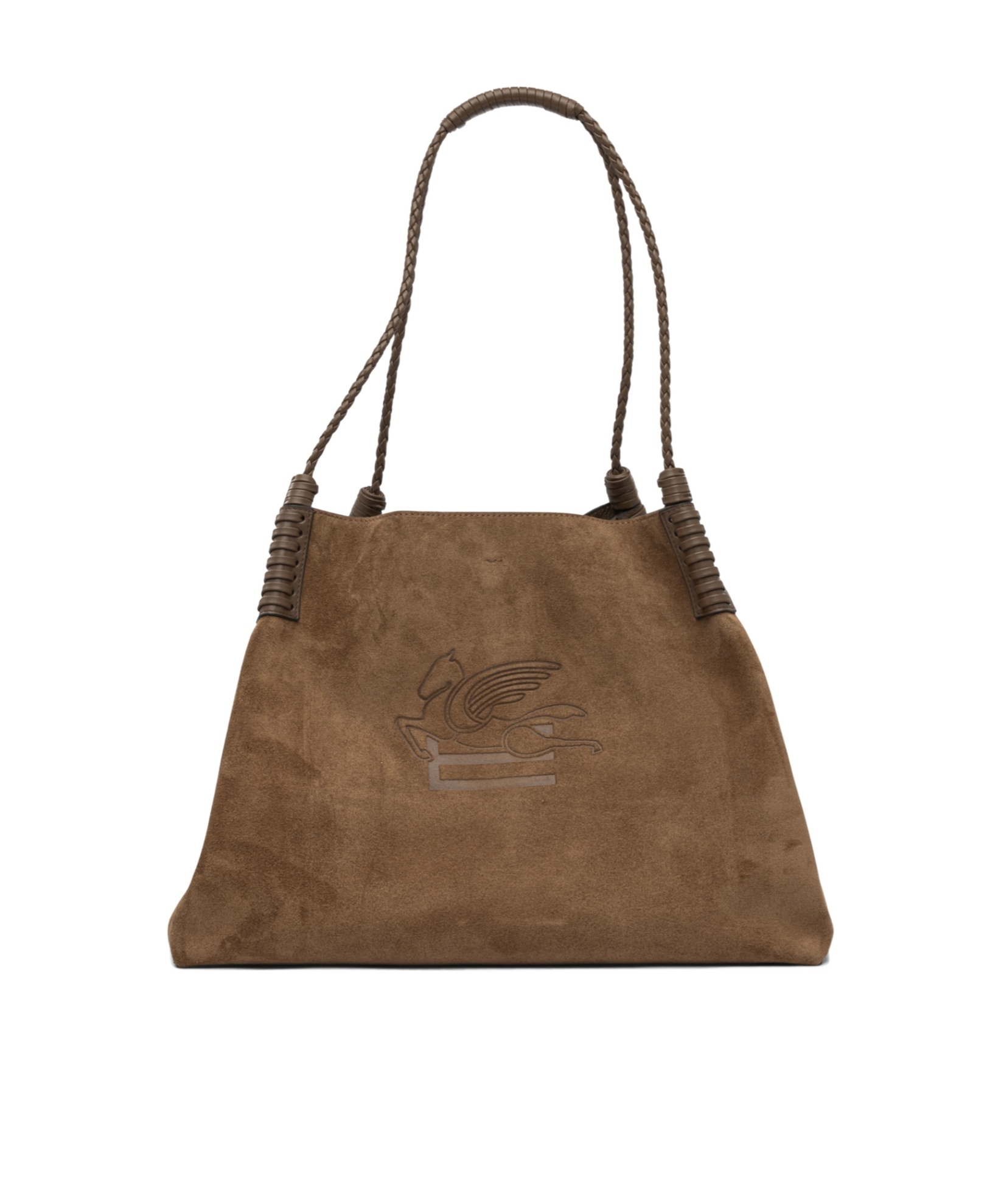 Etro Medium Libra Braided-handle Suede Tote Bag In Brown