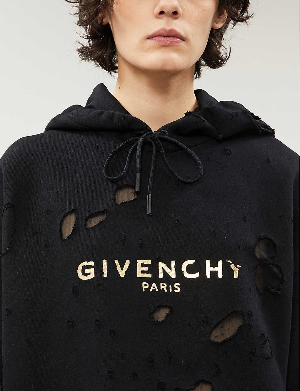 Givenchy Distressed Logo-print Cotton Hoodie In Black