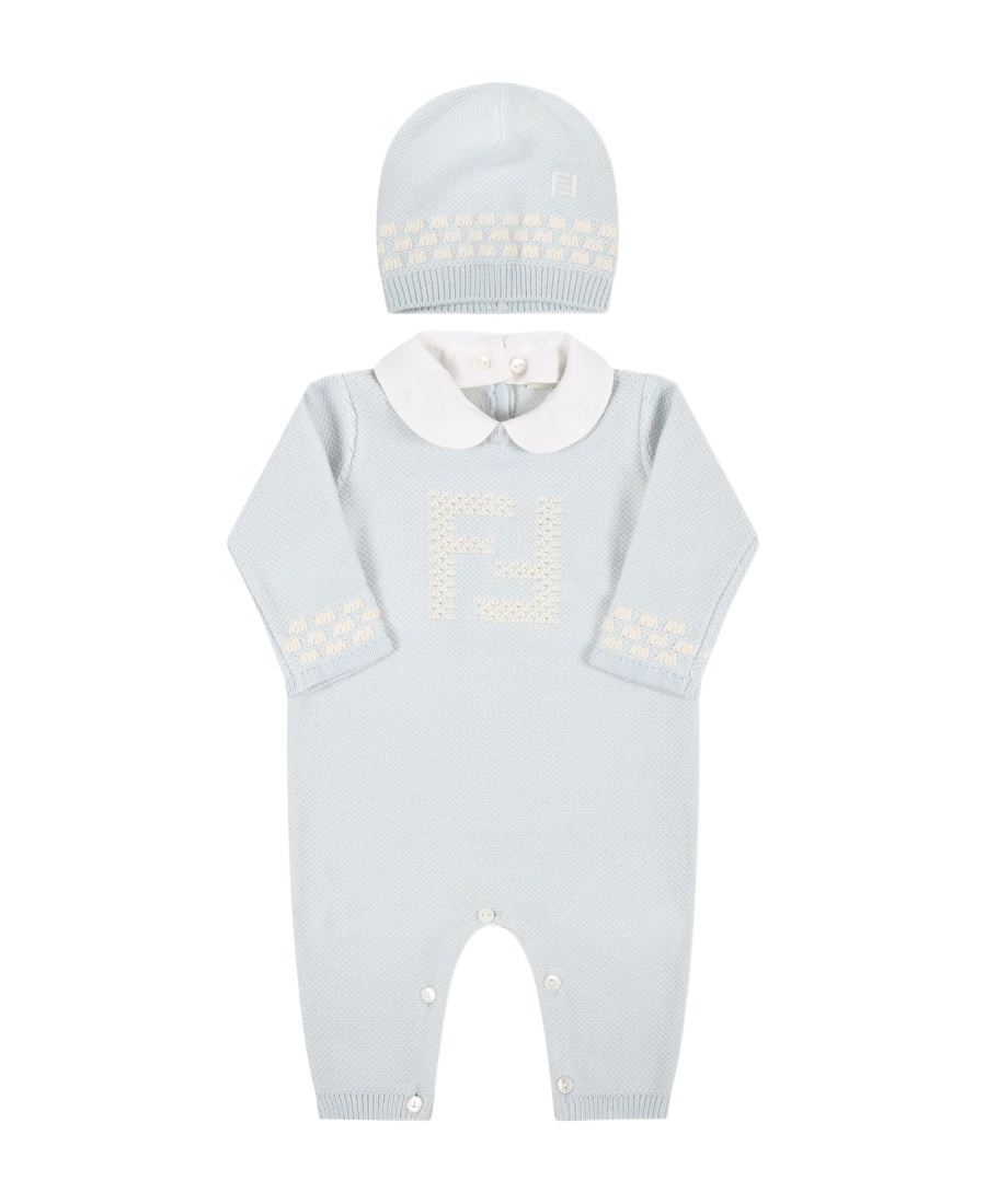 Fendi Babies' Ff-motif Romper And Hat In Gray