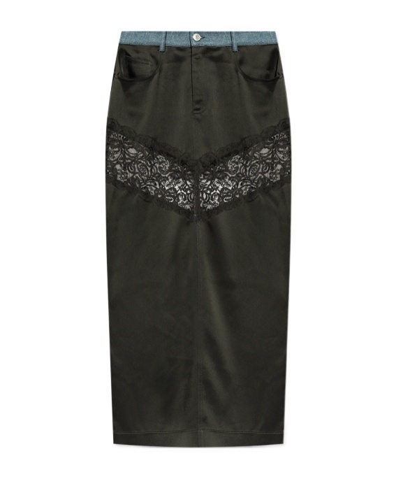 Blumarine Long Straight Skirt With Lace Insert In Black
