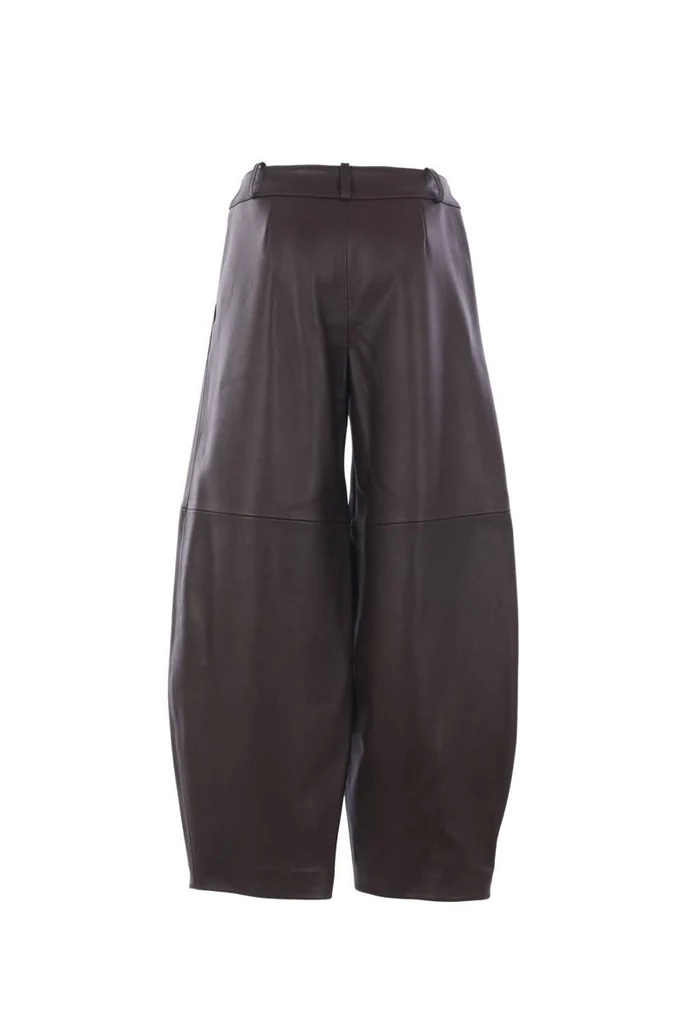Co Paneled Leather Barrel-leg Pants In Brown