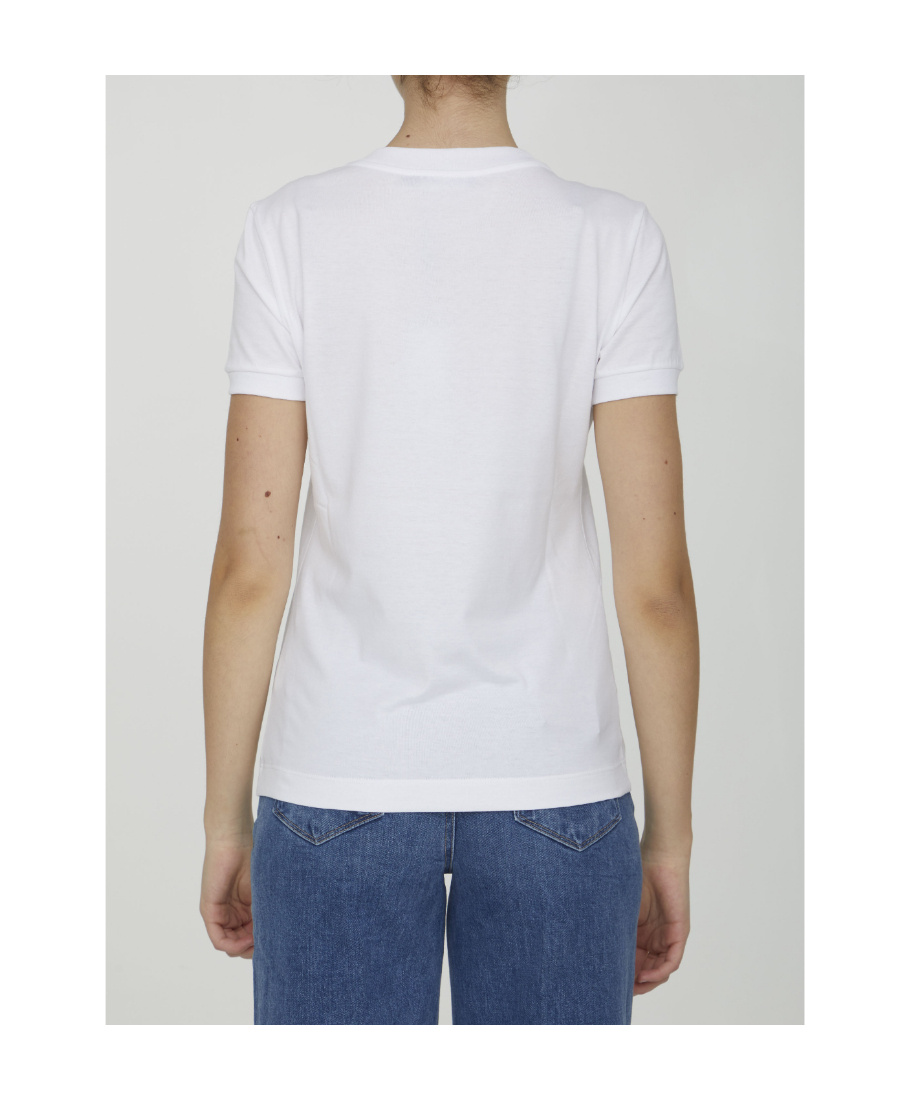 Dolce & Gabbana White T-shirt With Dg Logo On The Front Finished With Rhinestones In Cotton Woman In White