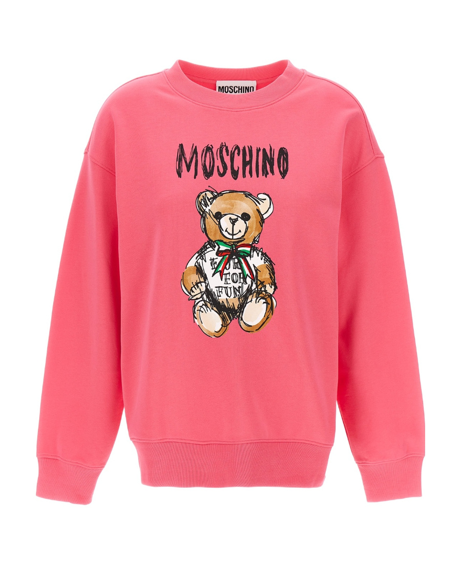 Moschino Crew Neck Teddy Bear Sweater With Graphic Print In Pink