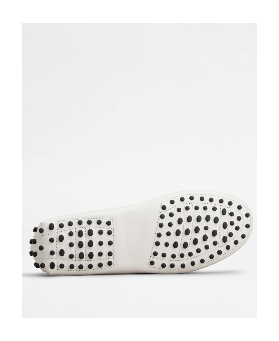 Tod's White Lime Calfskin Driving Loafer With Low Heel In White