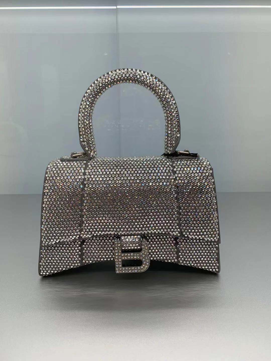 Balenciaga Hourglass Xs Strassed Top-handle Bag In White