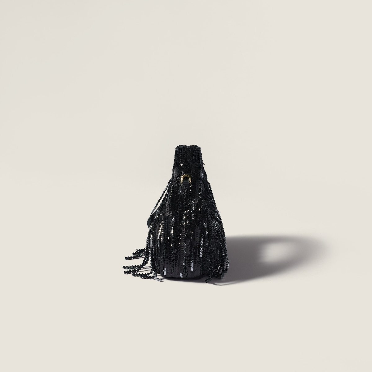 Miu Miu Wander Satin Mini-bag With Crystal And Sequin Fringe In Black