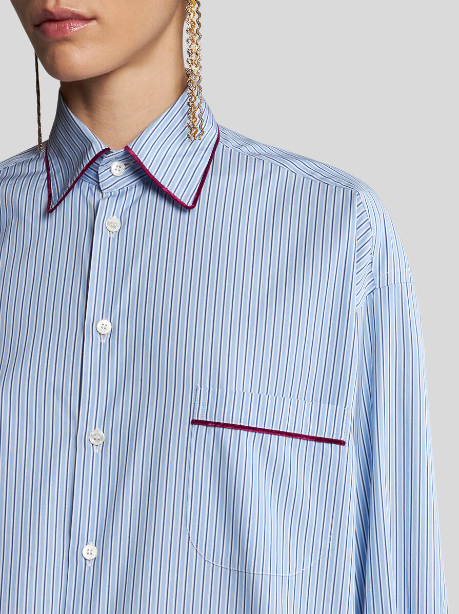 Etro Striped Long-sleeved Shirt In Blue