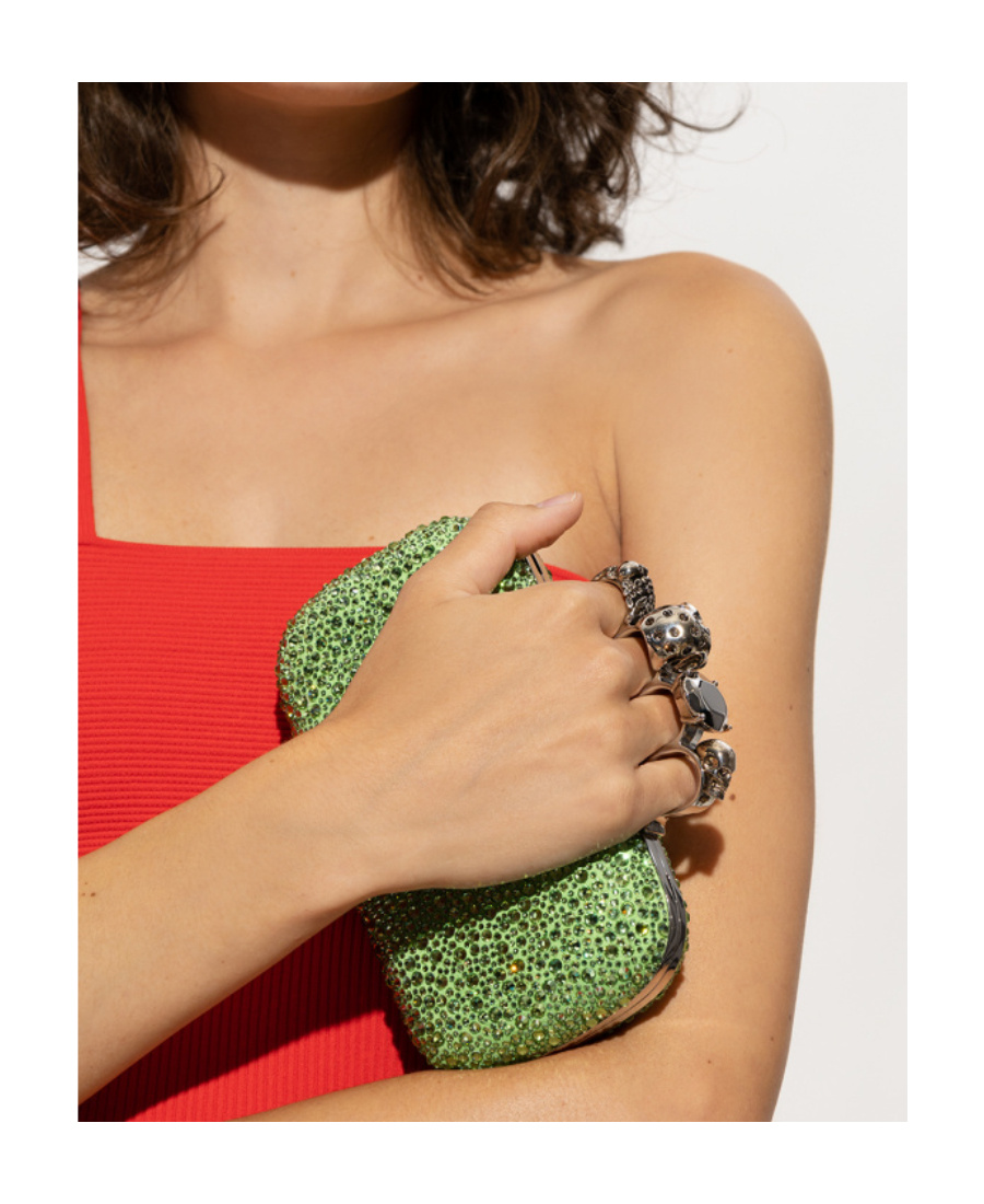 Alexander Mcqueen Skull Rhinestone-embellished Crossbody Bag In Green