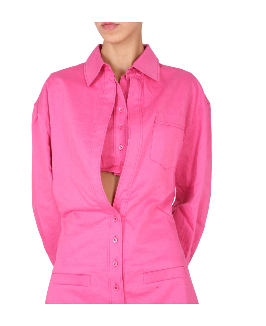 Jacquemus Baunhilha Layered Linen Mini Shirt Dress In Pink