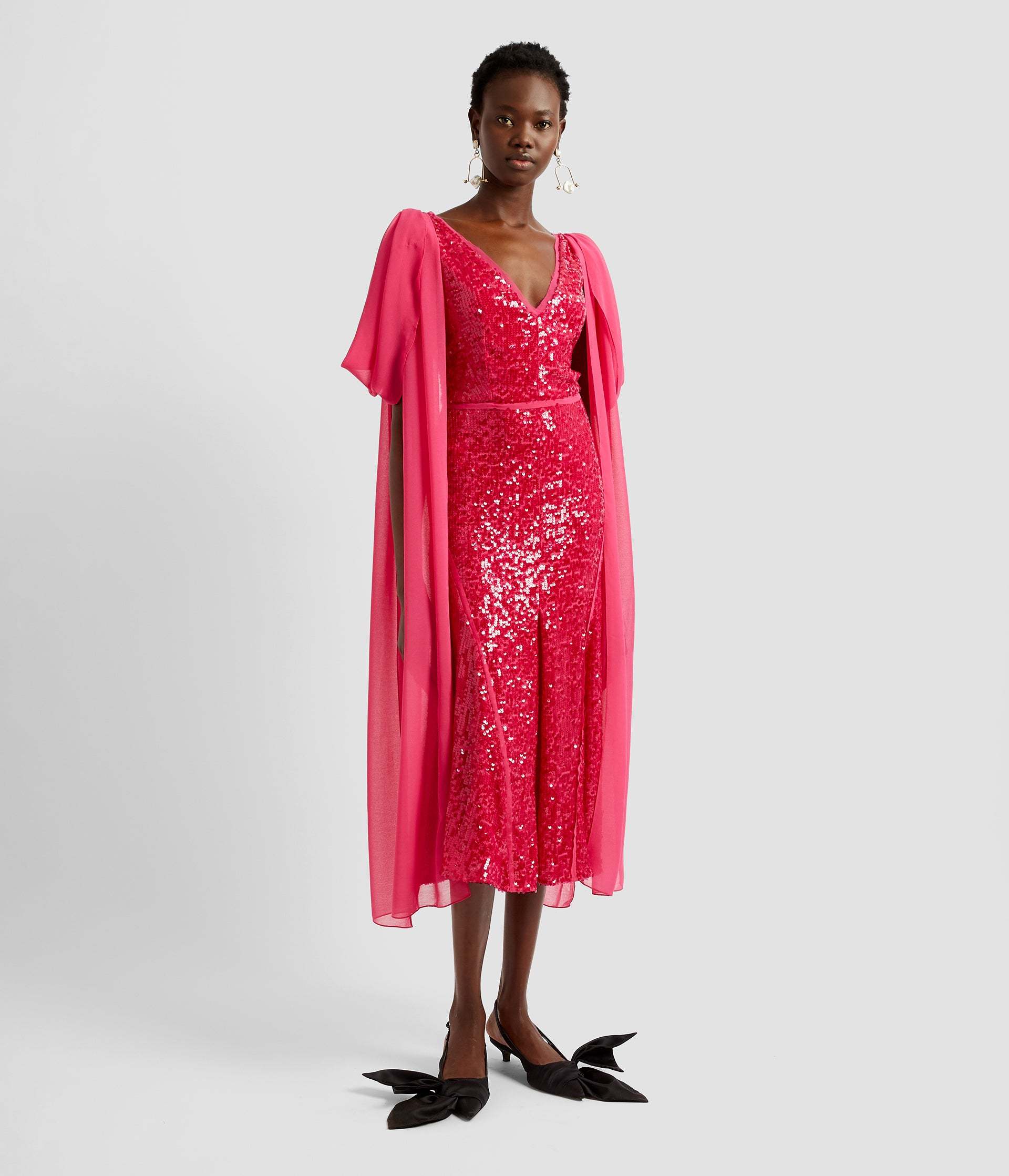 ERDEM V-NECK SHOULDER-HANGING DETAIL DRESS 