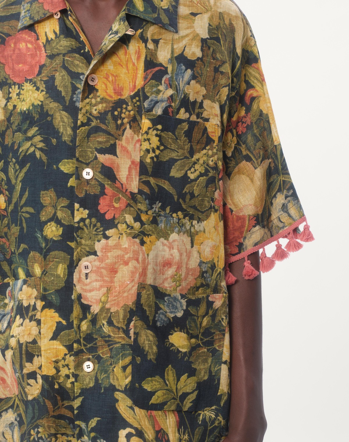 Shop Valentino Linen Bowling Shirt With Apres L'hiver Print In Green